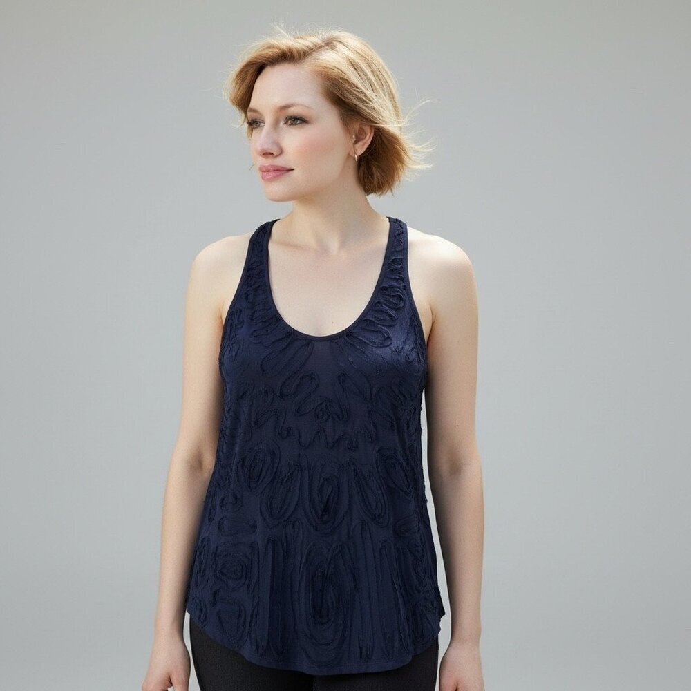 NWT Velvet Navy Blue Racerback Tank w/ Silk Embellishment Size Small